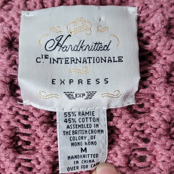80s Vintage Express Handknit Mauve Rose Sweater - Picture 2 of 14
